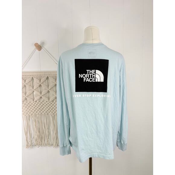 The North Face Womens Box Logo Long Sleeve Shirt XL NSE Light Blue Crewneck - Picture 6 of 9